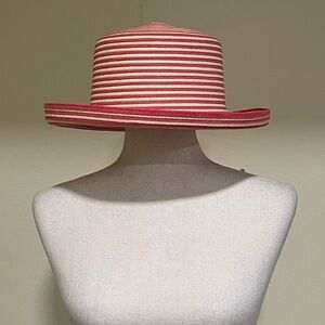 Villager Liz Claiborne Striped Hat Pink Tan One Size
